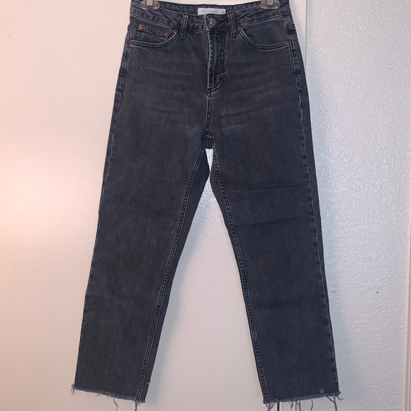Top Shop High Waist Straight Leg Cut-Off Denim - Picture 3 of 15